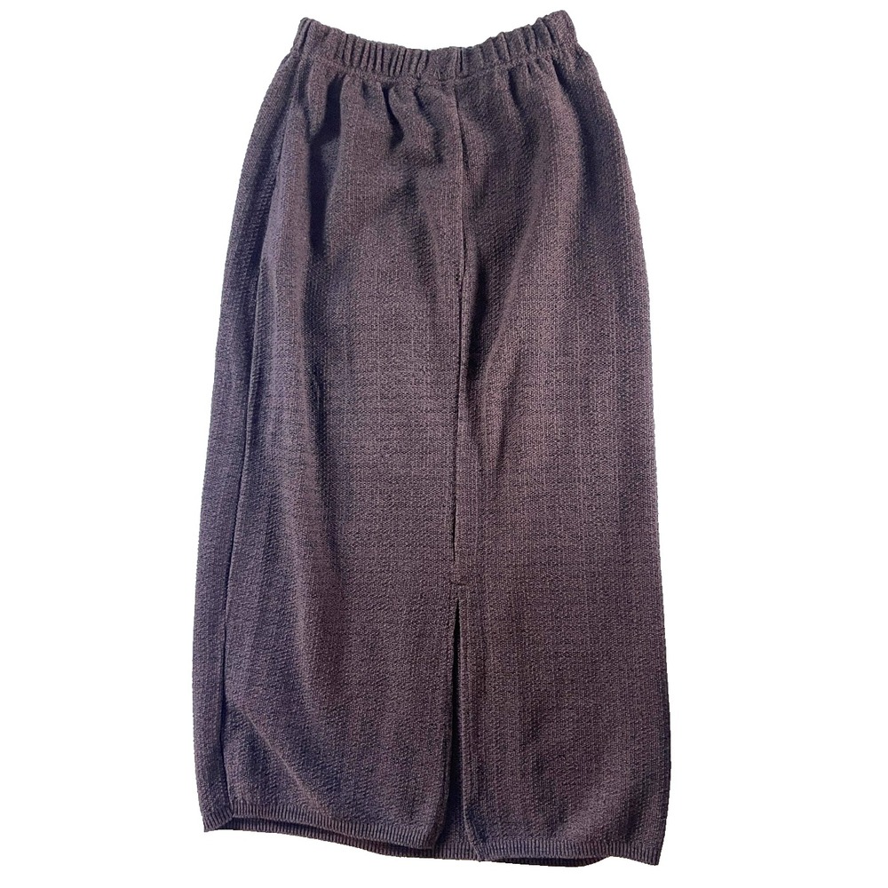 Willow Skirt Womens Medium Brown Knit Midi Elastic Waist Back Slit Casual USA